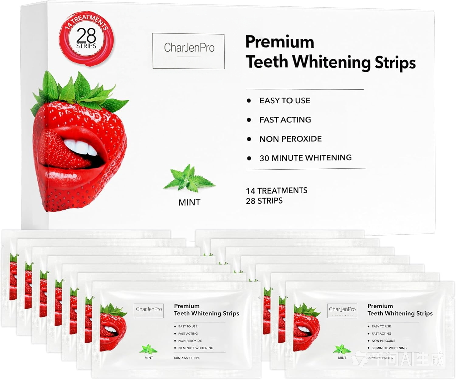 CharJenPro Teeth Whitening Strips, 28 Strips (14-Day Treatment) – Non-Peroxide Formula, Enamel-Safe, Brighten Teeth Fast, Removes Coffee, Wine, Smoke Stains, Safe for Sensitive Teeth