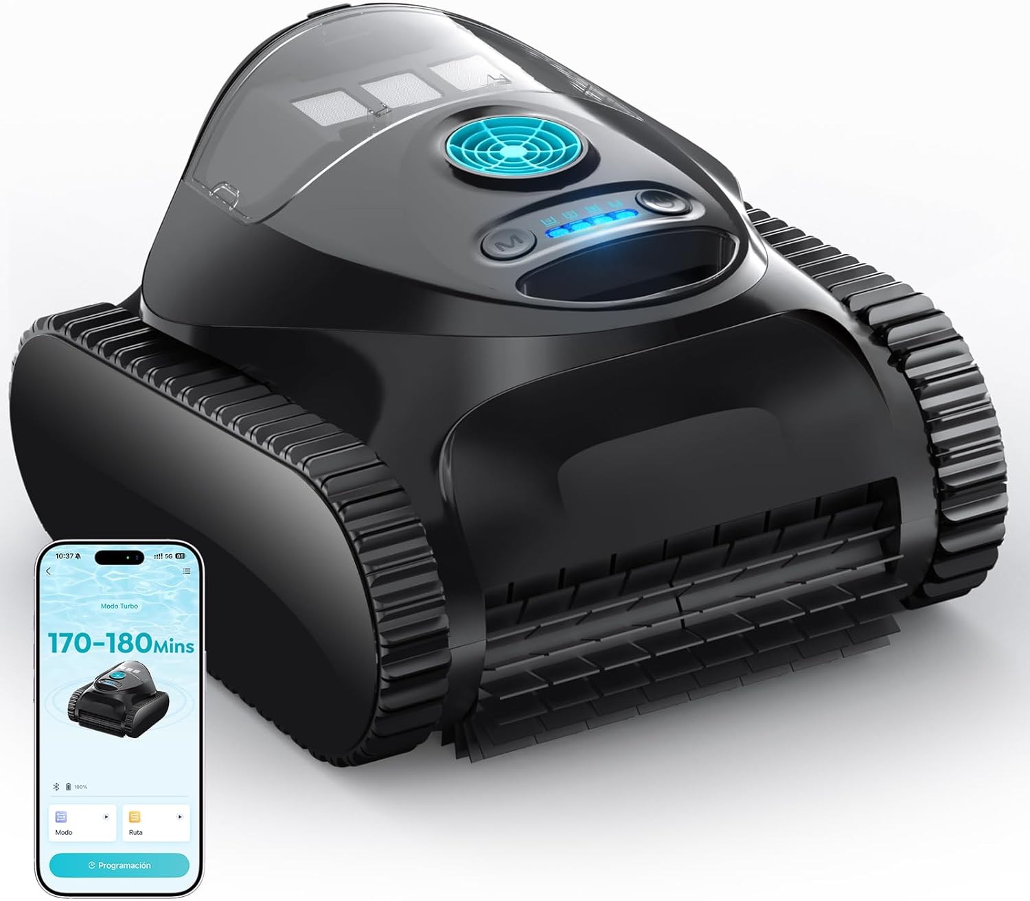 CharJenPro C1 Robot Piscina Limpiafondos y Paredes, Doble Filtro, Aspirador Piscina Bateria, 7 Modos Limpieza, 170-180 min Autonomía, Limpiador con App, Limpiafondos Piscina de hasta 150 m², Azul Abismo