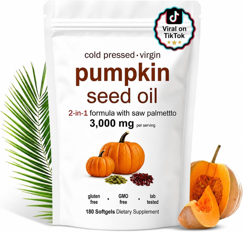 CharJenPro Pumpkin Seed Oil, Pumpkin Seed Oil Capsules with Saw Palmetto| for Hair Growth - Non-GMO - 180 Softgels | 3000mg Cold Pressed