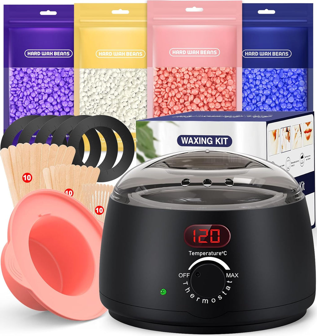 CharJenPro Set Waxing Set Wax Hair Removal Face Body: Wax Machine Wax Warmer with Silicone Bowl, 400 g Wax for Hair Removal, Warm Wax Hair Removal Set