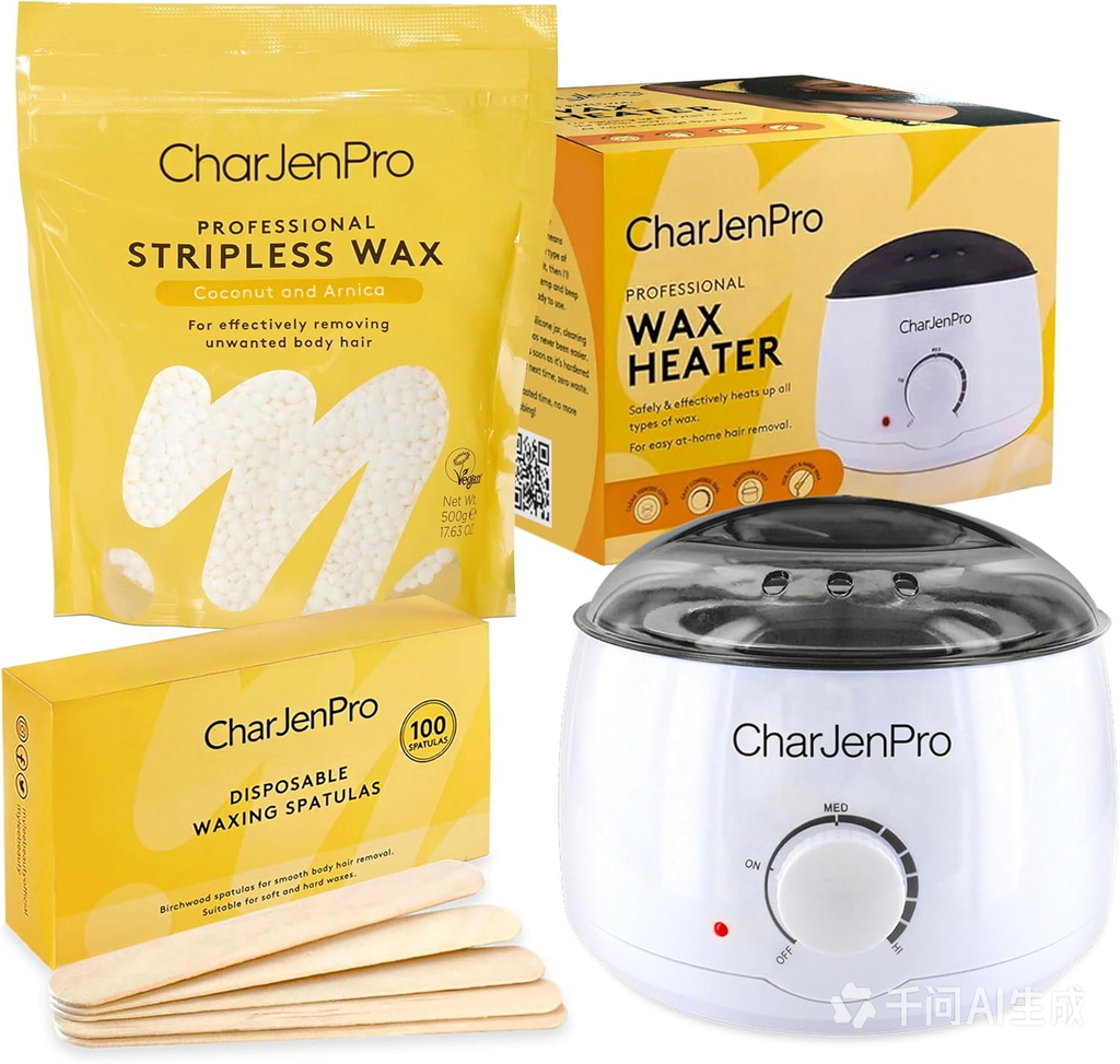 CharJenPro Professional Waxing Kit for Women & Men – Electric Wax Pot Heater, 100 Spatulas & 500g Premium Italian Stripless Hard Wax Beads – Complete Hair Removal Set (Coconut & Arnica)