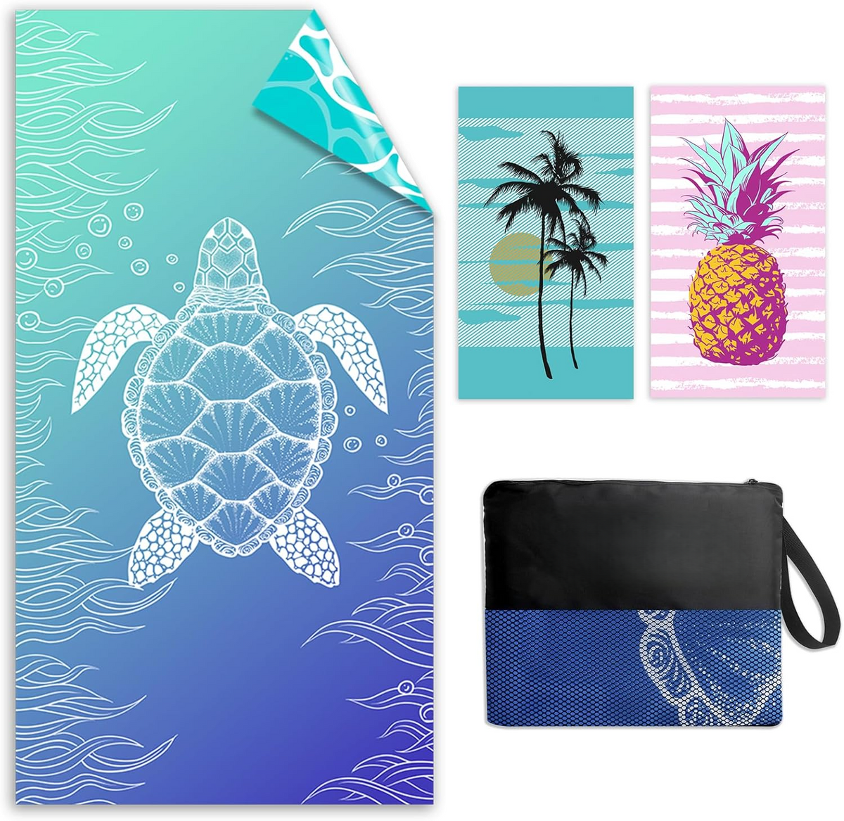 AUTOPDR  Mikrofaser Strandtuch - 180 x 100 cm Doppelseitiges Mikrofaser Handtuch | Sandfreies Leichtes Weiches Strandtuch XXL, Saugfähig & Schnelltrocknend Strandhandtuch Groß mit Tasche für Strand Schwimmen