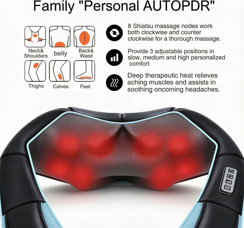 AUTOPDR Women Men Gifts, Shiatsu Back Shoulder & Neck Massager with Heat | Electric Deep Tissue 4D Kneading Massage, Best Gifts for Mom Dad Wife Husband her Him, Christmas, Birthday (NOT Cordless)