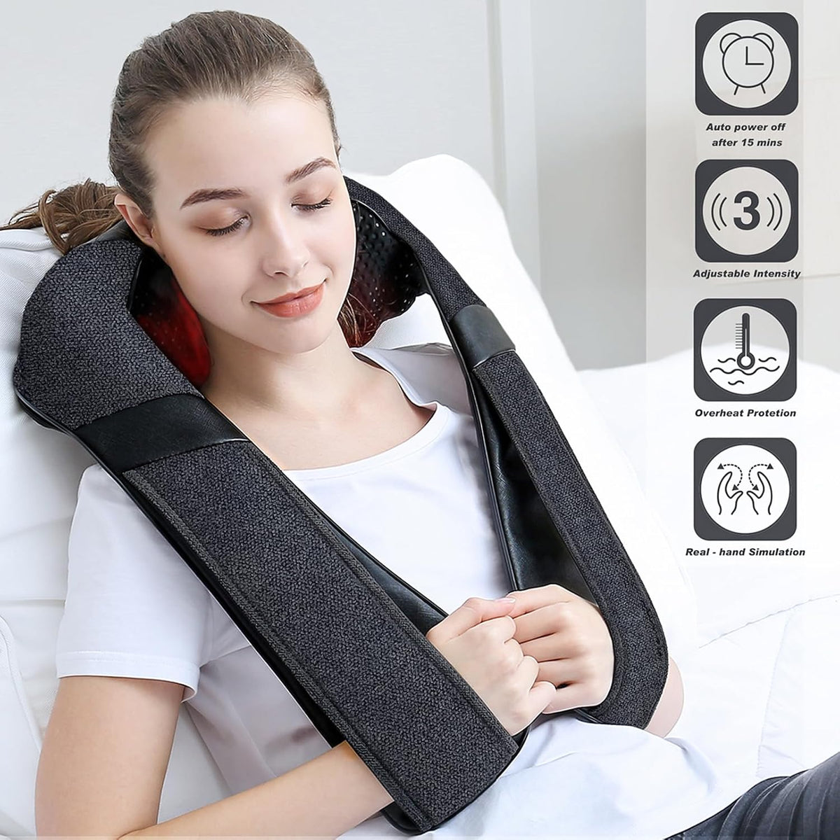 AUTOPDR  Heat Neck Massager for Pain Relief Deep Tissue - Gift for Women Men | Ergonomic 3D kneading nodes, corded design, auto shutoff, Christmas ideal gifts for relaxing use at home, office, or travel