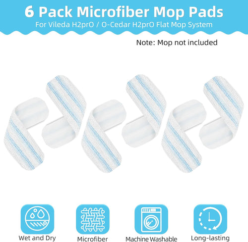 CharJenPro 6 Stück Ersatzbezug Kompatibel mit Vileda H2PrO Bodenwischer, Mikrofaser Bezug für Flachwischer, Maschinenwaschbar, Wiederverwendbar, einfache Befestigung am Rahmen, für alle Hartböden