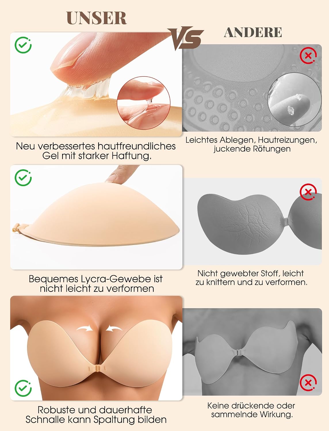 CharJenPro Klebe BH Push up Ohne Träger Unsichtbarer Trägerloser BH Sticky Bra zum Kleben Rückenfreier Klebe-BHS Trägerlos Klebebh Damen große Brust Klebepads kleine brüste für Rückenfreies Kleid und Brautkleid