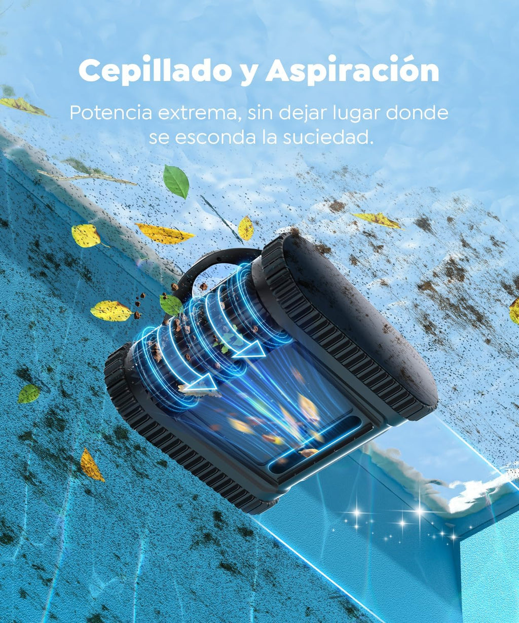 CharJenPro C1 Robot Piscina Limpiafondos y Paredes, Doble Filtro, Aspirador Piscina Bateria, 7 Modos Limpieza, 170-180 min Autonomía, Limpiador con App, Limpiafondos Piscina de hasta 150 m², Azul Abismo