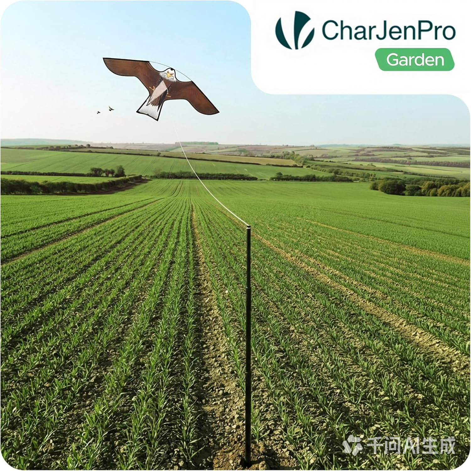 CharJenPro Espantapájaros Cometa Voladora Cultivos Protector de Aves Halcón Ahuyentador Aves Palomas para Exterior Jardín Patio Granja Huerto Repelente Visual Pájaros con Poste Telesc. 4m y 2 Cometas B&G