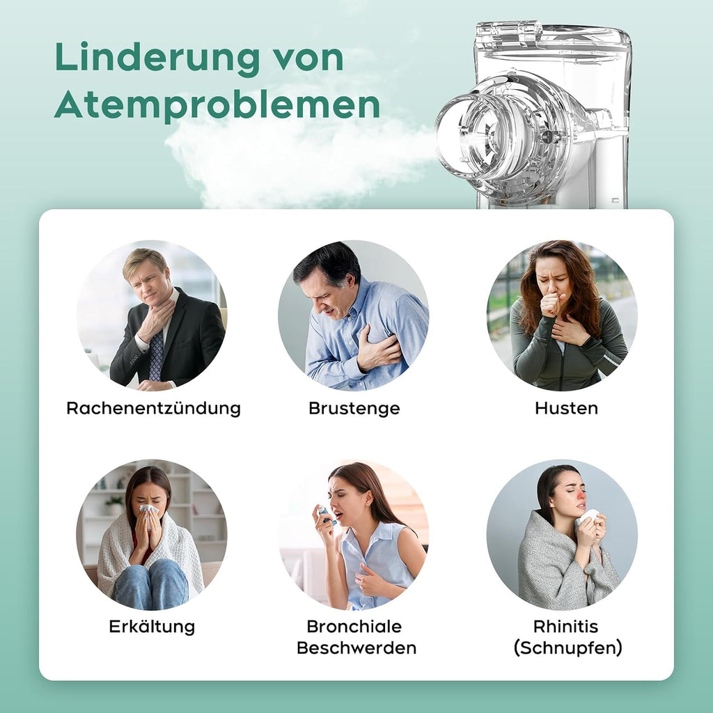 CharJenPro Leises Inhalationsgerät für Kinder & Erwachsene,Tragbarer Inhalator & Inhaliergerät mit Feiner Vernebelung,Leicht & Kompakt,Einfache Reinigung,Zubehör für die Ganze Familie,Für Zuhause & Reise