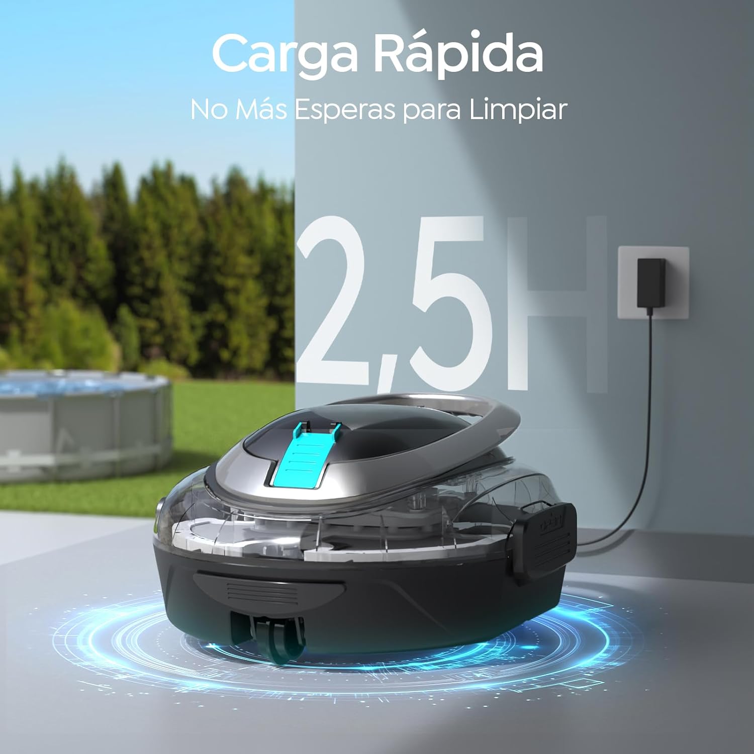 CharJenPro S2 Limpiafondos Piscina, Robot Inalámbrico, Doble Filtración y Doble Motor, 90min Autonomía, 2,5H Carga Rápida,Autoestacionamiento, para Piscinas de Fondo Plano hasta 80m²,Scuro