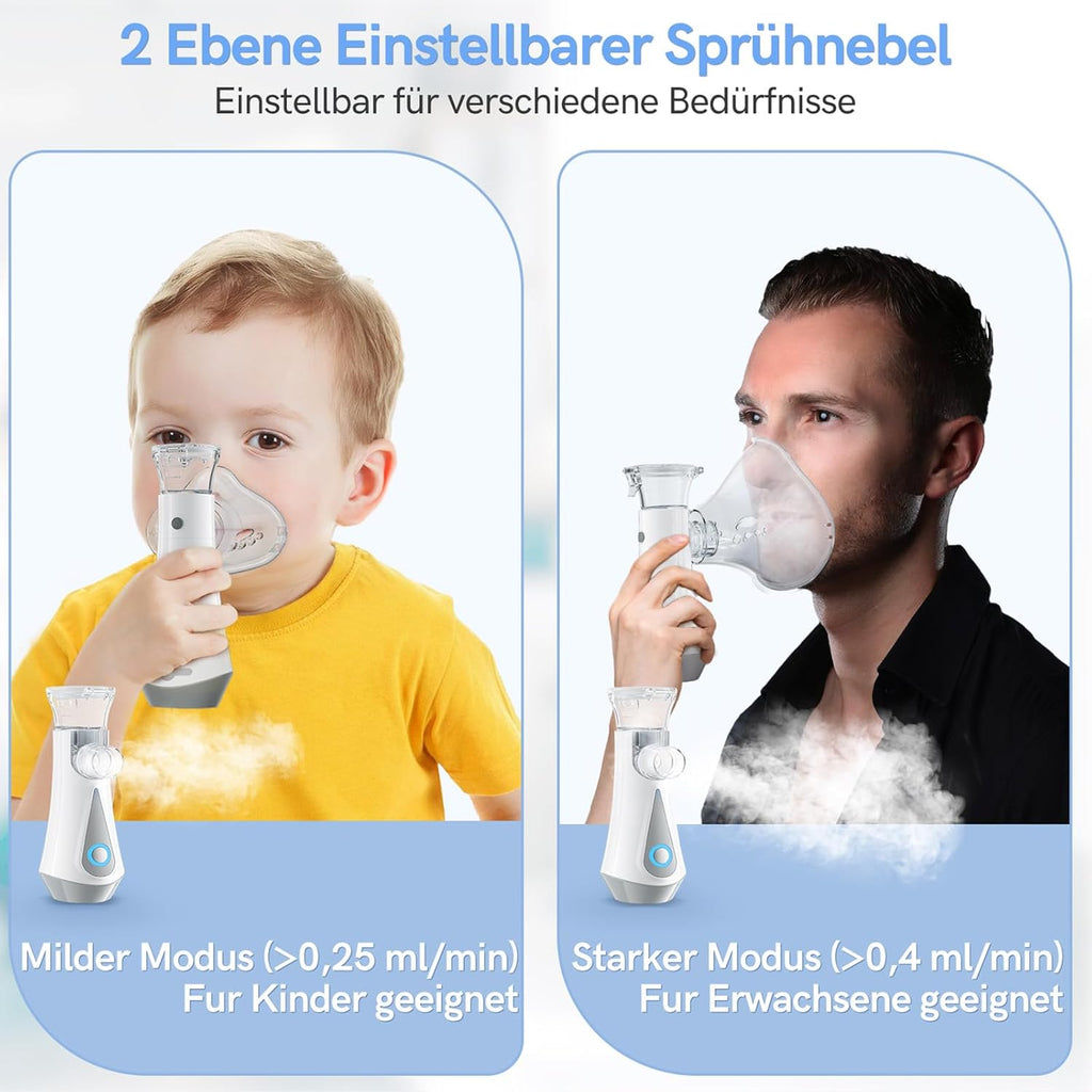 CharJenPro Inhalationsgerät, JOSSIS Ultra Leise Inhaliergeräte für Erwachsene, Kinder, Partikelgröße 1-5µm, Einstellbarer Sprühnebel, Aufladbarer Inhalator
