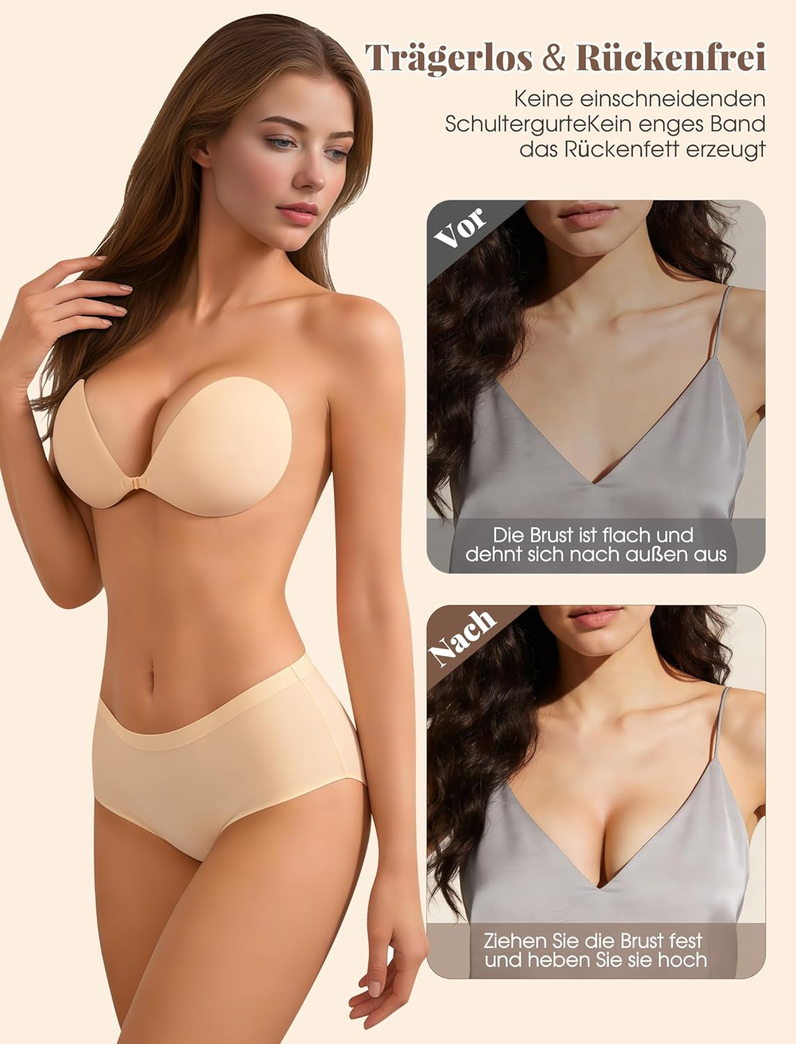 CharJenPro Klebe BH Push up Ohne Träger Unsichtbarer Trägerloser BH Sticky Bra zum Kleben Rückenfreier Klebe-BHS Trägerlos Klebebh Damen große Brust Klebepads kleine brüste für Rückenfreies Kleid und Brautkleid