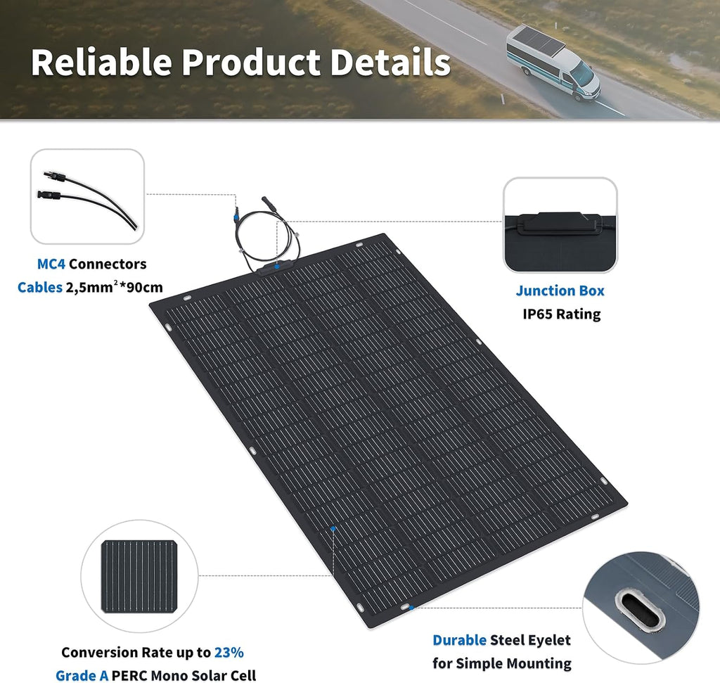 CharJenPro 420 W (2 Pack 210 Watt) Flexible Solar Panel Monocrystalline Solar Panel Photovoltaic Module Solar Module for Caravans, Boats, Roofs