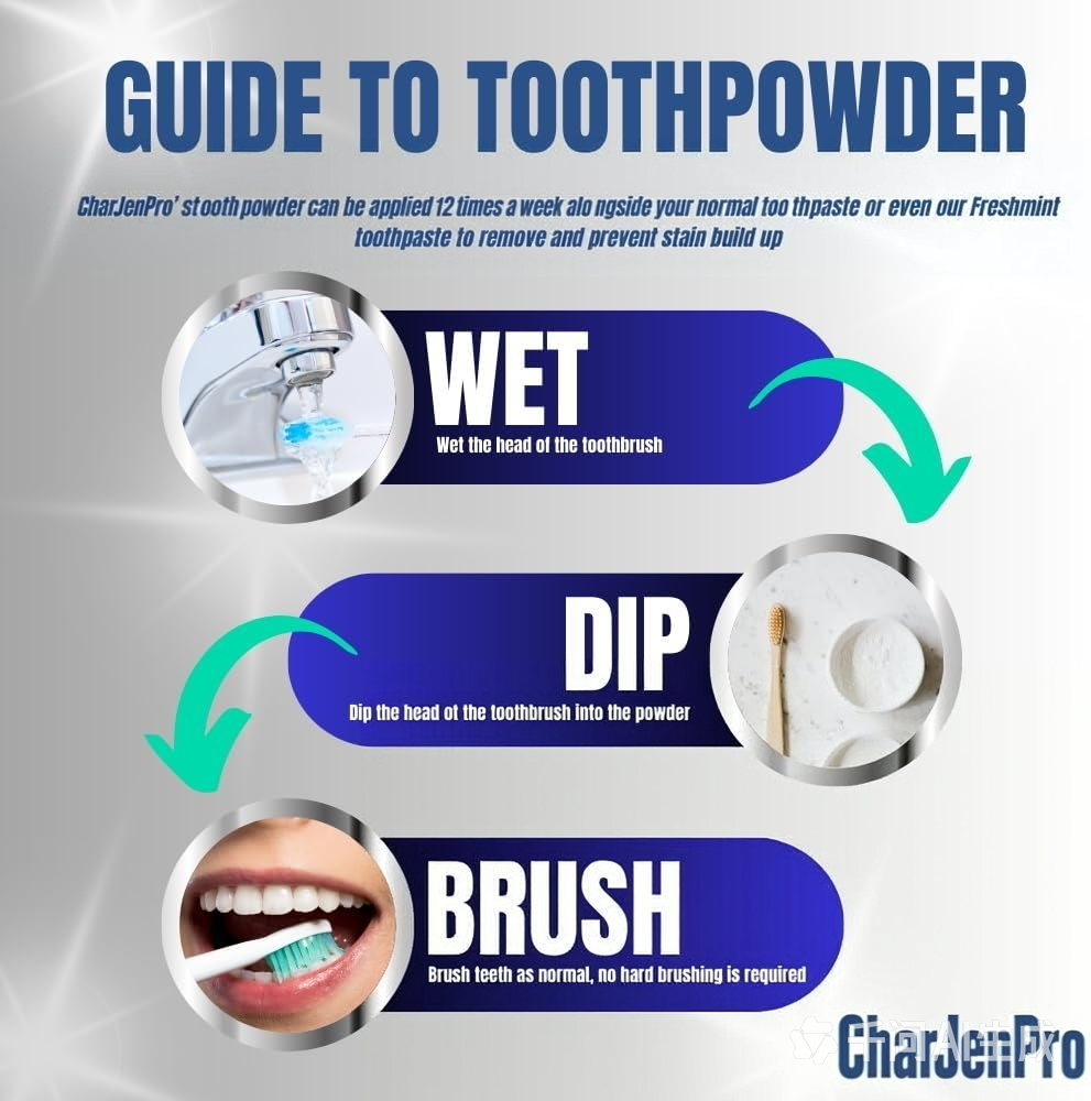 CharJenPro Freshmint Toothpowder, Tooth Whitening Powder, Powerful Stain Remover, For Tobacco, Tea, Coffee & Wine Stains, Unique Polishing Action, 1 x 50g