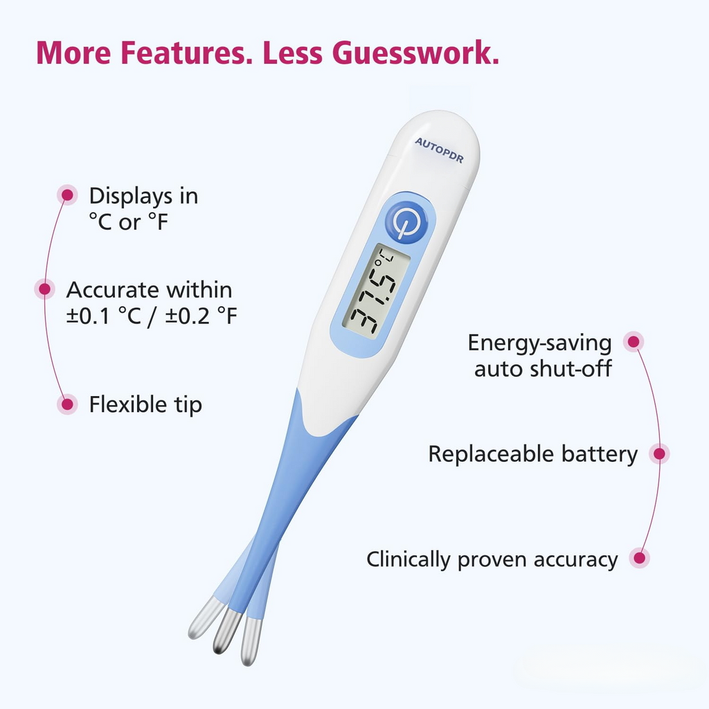 AUTOPDR  DigiFlex10 Oral Digital Thermometer, Fast 10-Second Reading | Flexible Tip, Waterproof, Oral, Rectal & Underarm Use, Memory Recall, Audible Signal