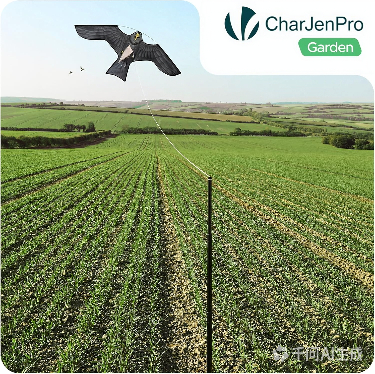 CharJenPro Bird Scarer Kite with 4m Telescopic Pole, Realistic Hawk Bird Deterrent, 2 Interchangeable Kites for Garden, Farm, Allotment, Outdoor Lawn, Model D&G