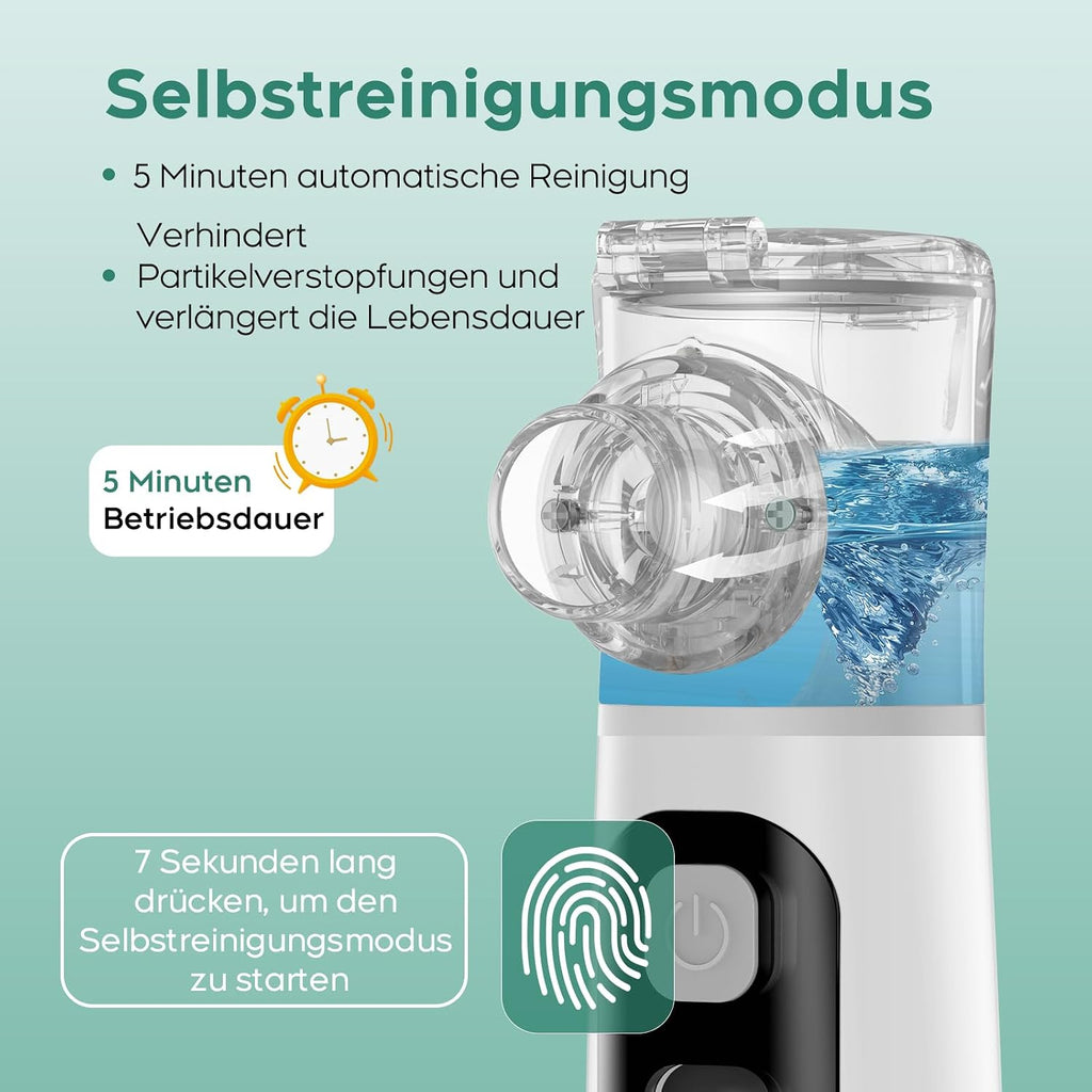 CharJenPro Leises Inhalationsgerät für Kinder & Erwachsene,Tragbarer Inhalator & Inhaliergerät mit Feiner Vernebelung,Leicht & Kompakt,Einfache Reinigung,Zubehör für die Ganze Familie,Für Zuhause & Reise