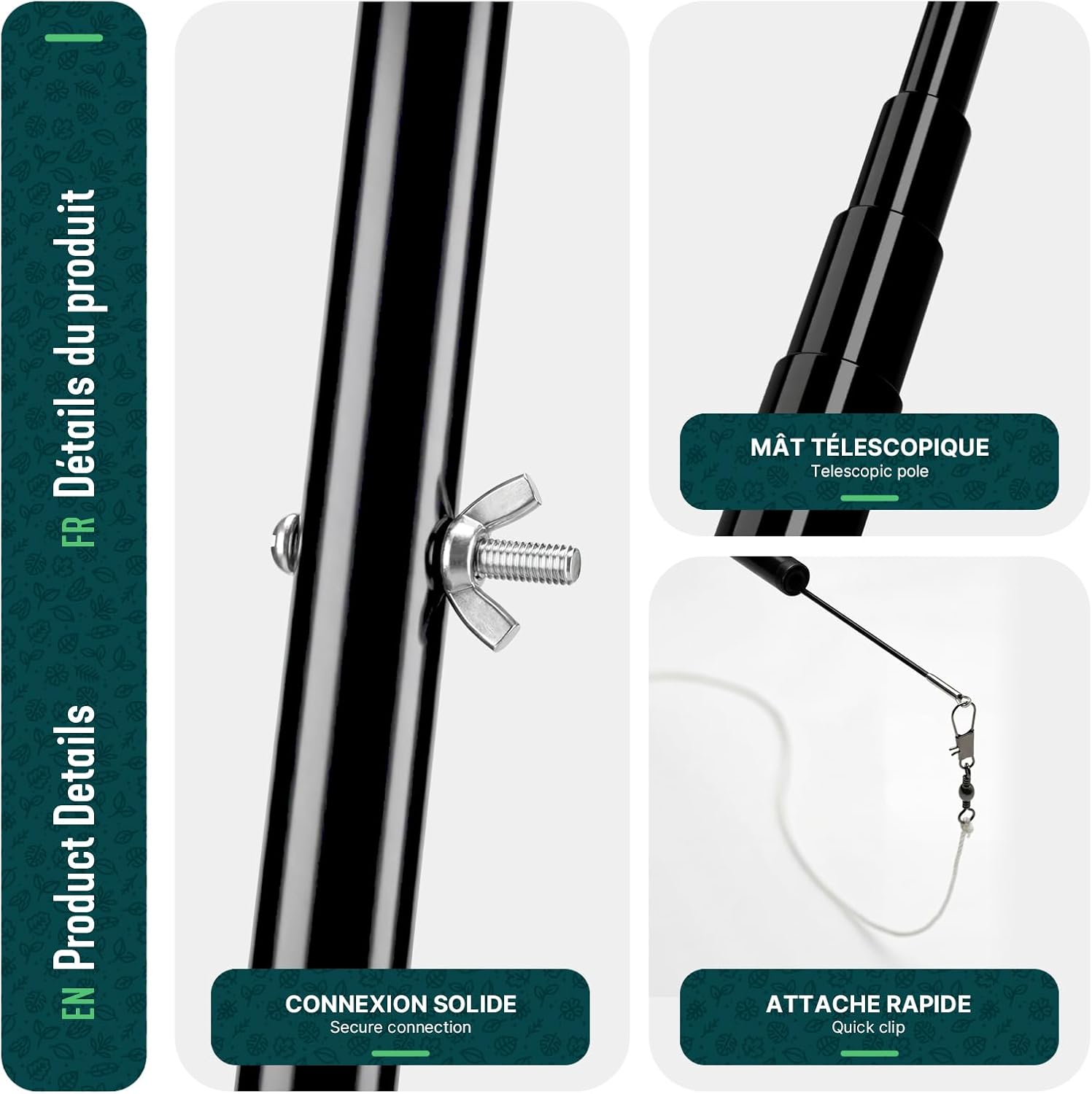 CharJenPro Bird Scarer Kite with 4m Telescopic Pole, Realistic Hawk Bird Deterrent, 2 Interchangeable Kites for Garden, Farm, Allotment, Outdoor Lawn, Model D&G