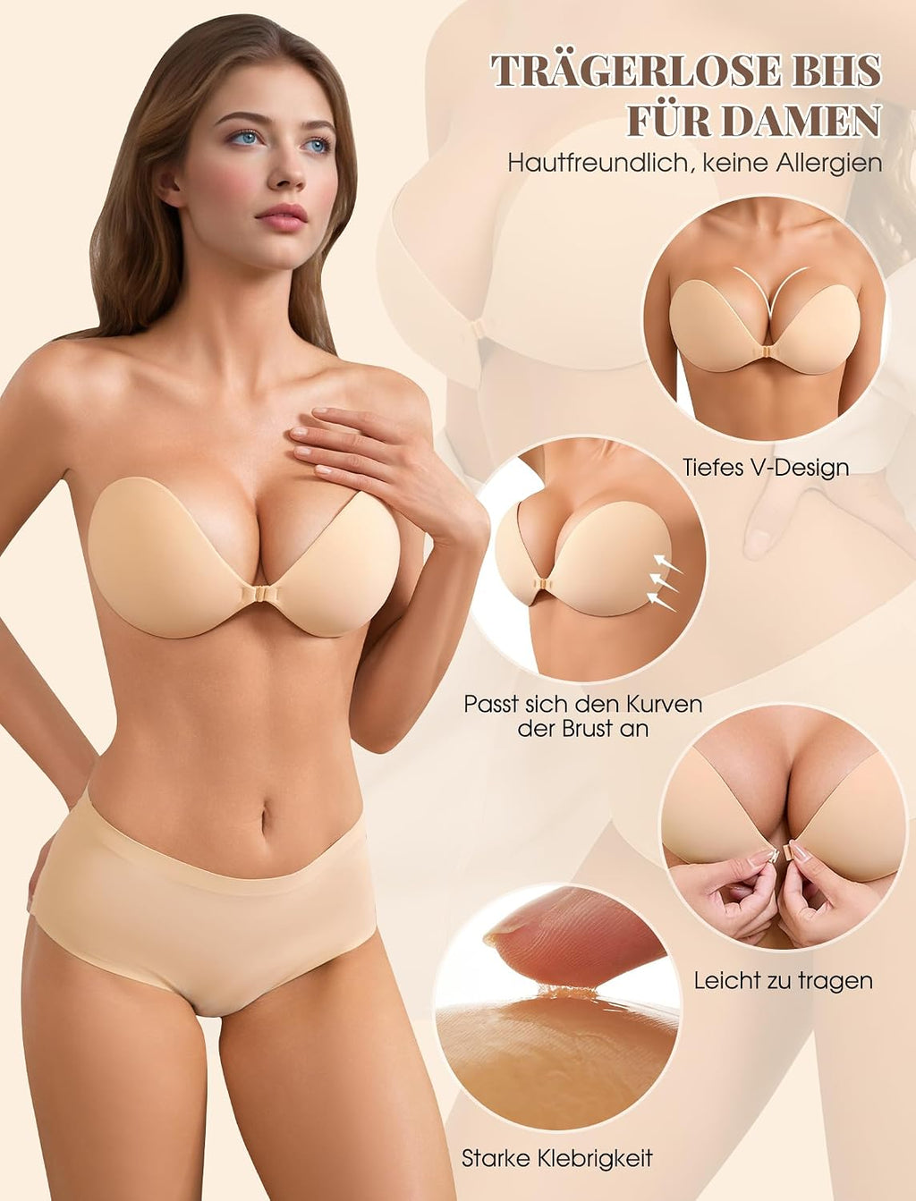 CharJenPro Klebe BH Push up Ohne Träger Unsichtbarer Trägerloser BH Sticky Bra zum Kleben Rückenfreier Klebe-BHS Trägerlos Klebebh Damen große Brust Klebepads kleine brüste für Rückenfreies Kleid und Brautkleid
