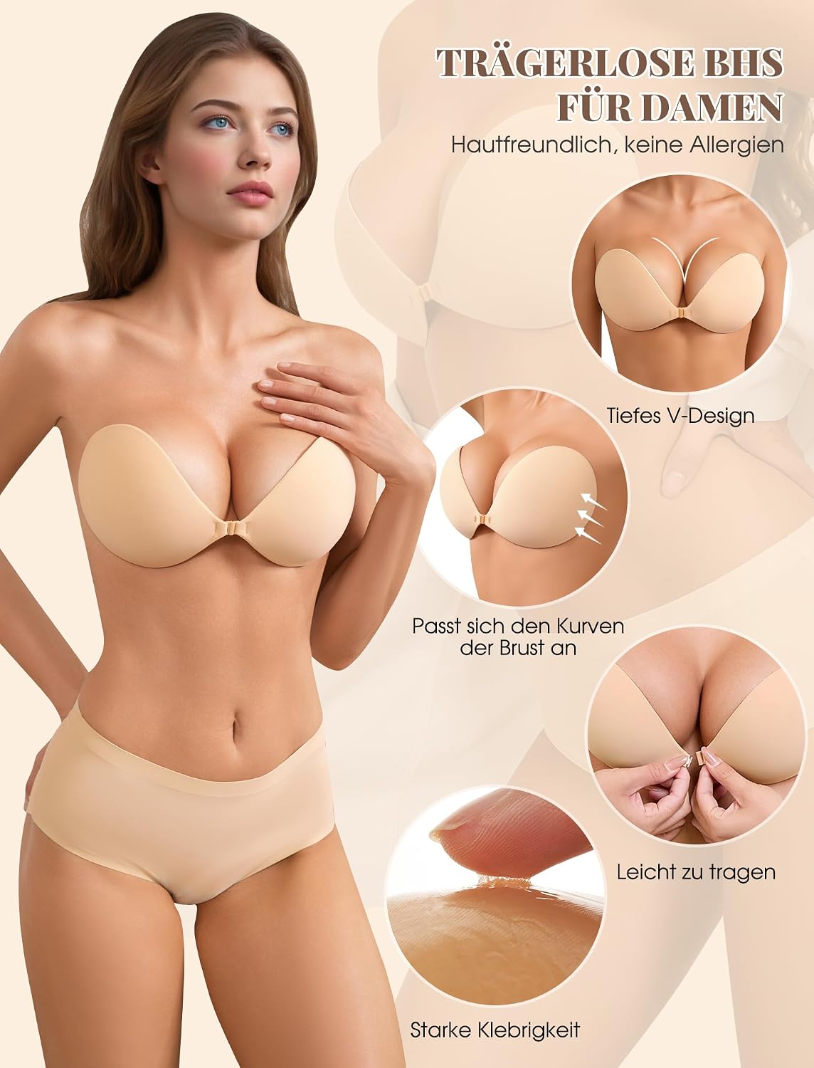 CharJenPro Klebe BH Push up Ohne Träger Unsichtbarer Trägerloser BH Sticky Bra zum Kleben Rückenfreier Klebe-BHS Trägerlos Klebebh Damen große Brust Klebepads kleine brüste für Rückenfreies Kleid und Brautkleid