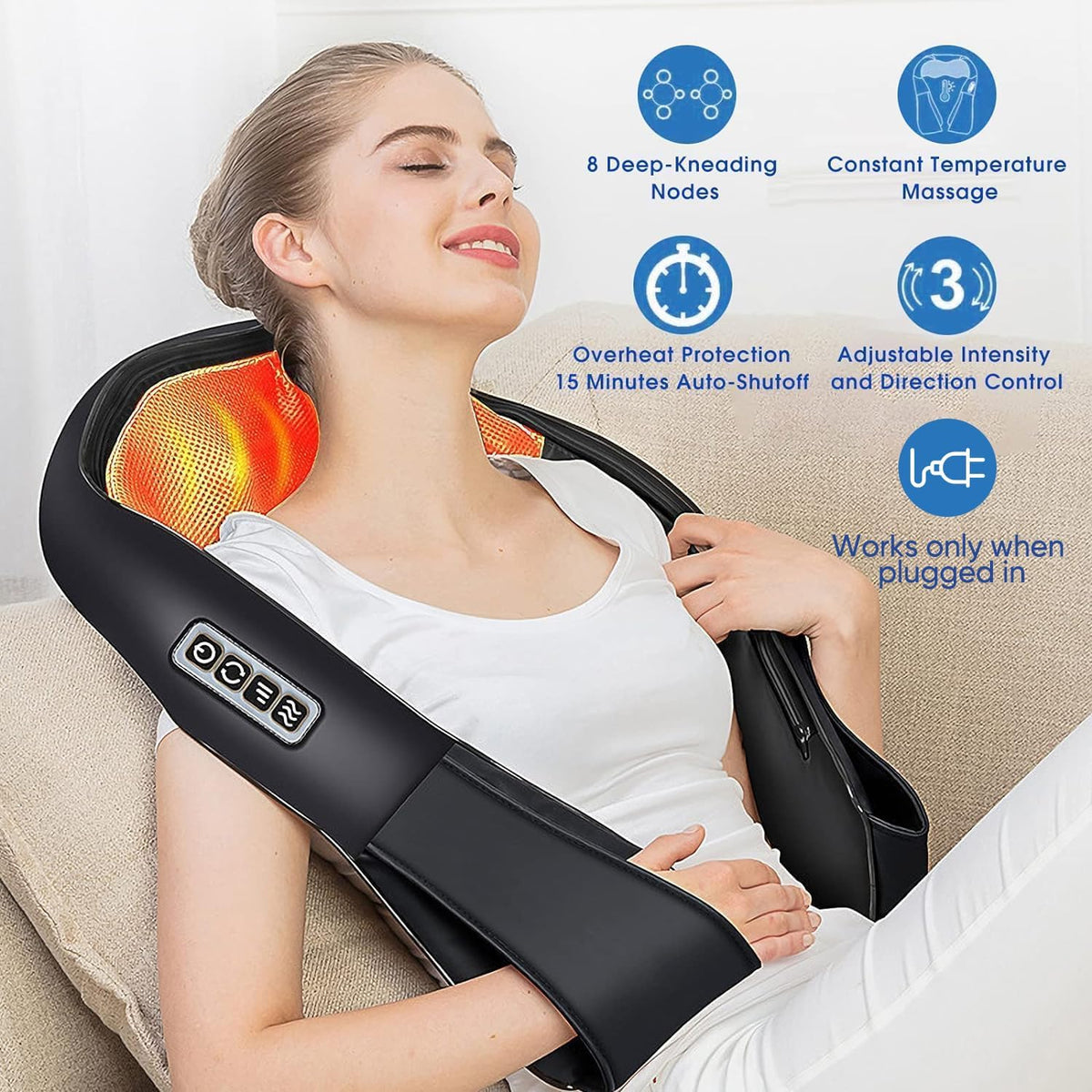 AUTOPDR  Neck Massager,Portable Shiatsu Neck and Shouder Massager,Neck Back Massager with Heat Shoulder Massager Deep Tissue Kneading for Pain Relief Gifts for Women/Men/Mom/Dad(NOT Cordless)