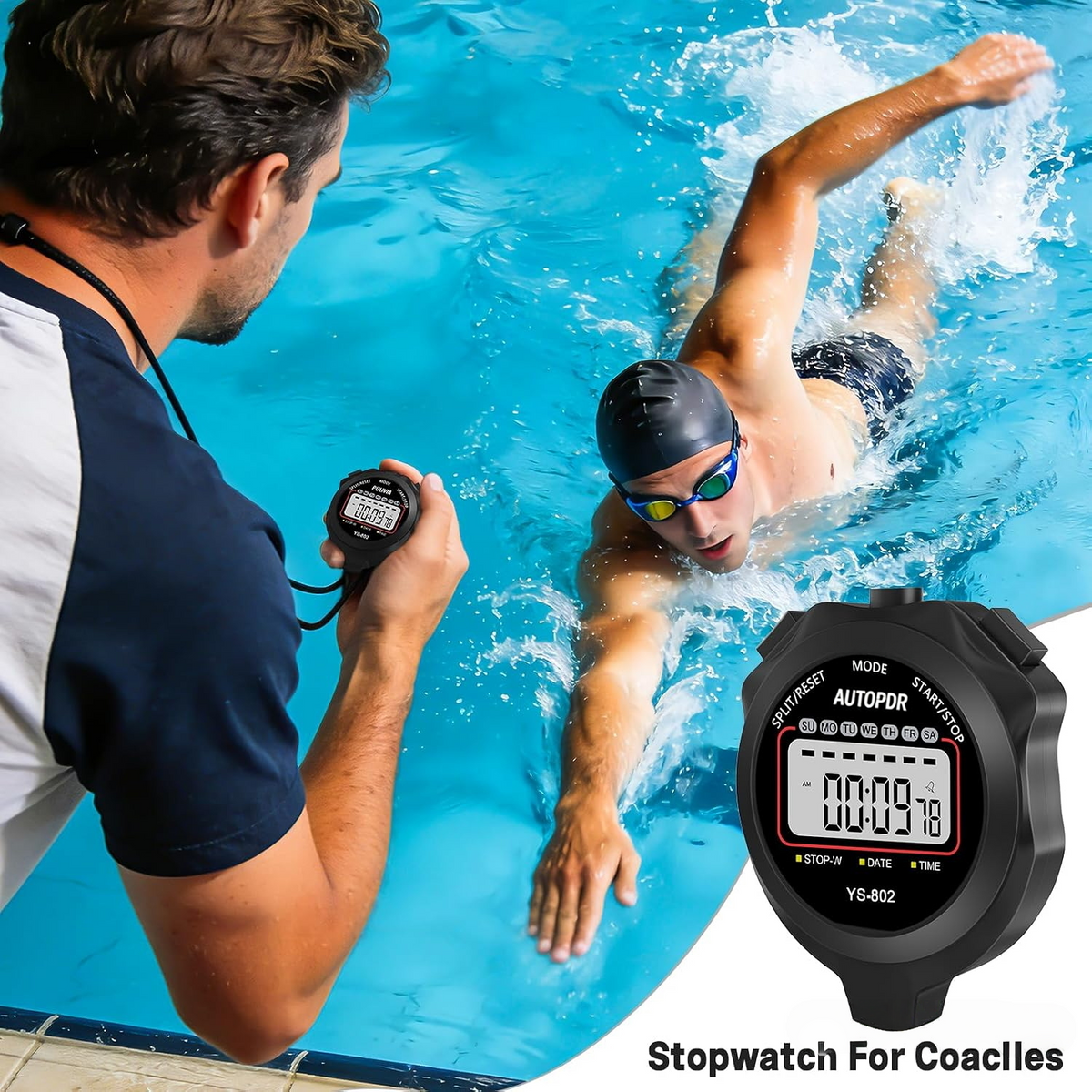 AUTOPDR  Stopwatch Timer, Digital Stop-Watch for Sports, Black | Multi-function Stopwatch with Single Split/Lap Timing, Button Beep Alarm Clock, Ideal for Coaches Kids PE-teacher