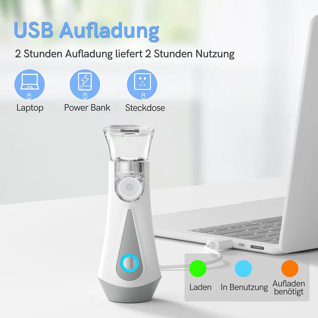 CharJenPro Inhalationsgerät, JOSSIS Ultra Leise Inhaliergeräte für Erwachsene, Kinder, Partikelgröße 1-5µm, Einstellbarer Sprühnebel, Aufladbarer Inhalator