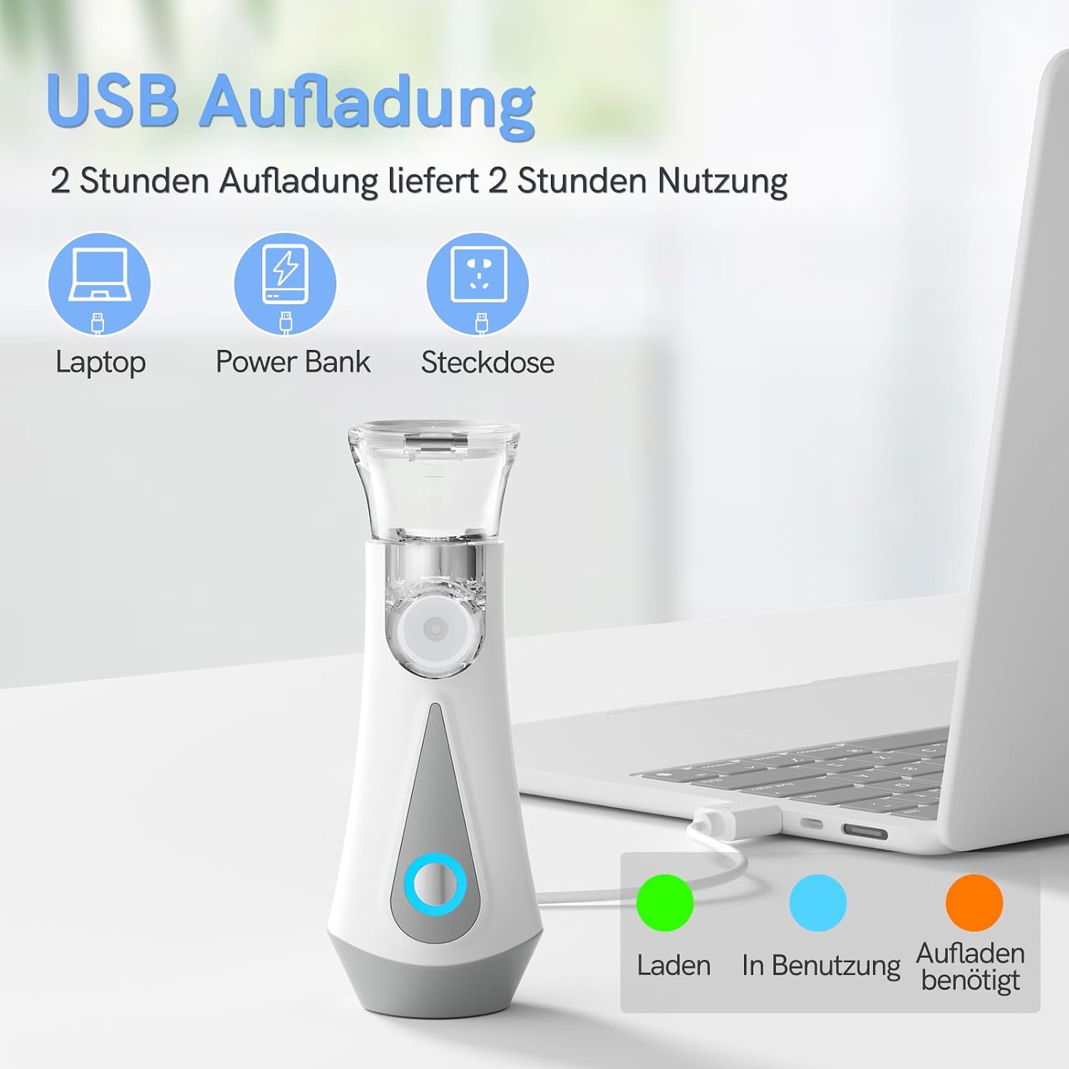 CharJenPro Inhalationsgerät, JOSSIS Ultra Leise Inhaliergeräte für Erwachsene, Kinder, Partikelgröße 1-5µm, Einstellbarer Sprühnebel, Aufladbarer Inhalator