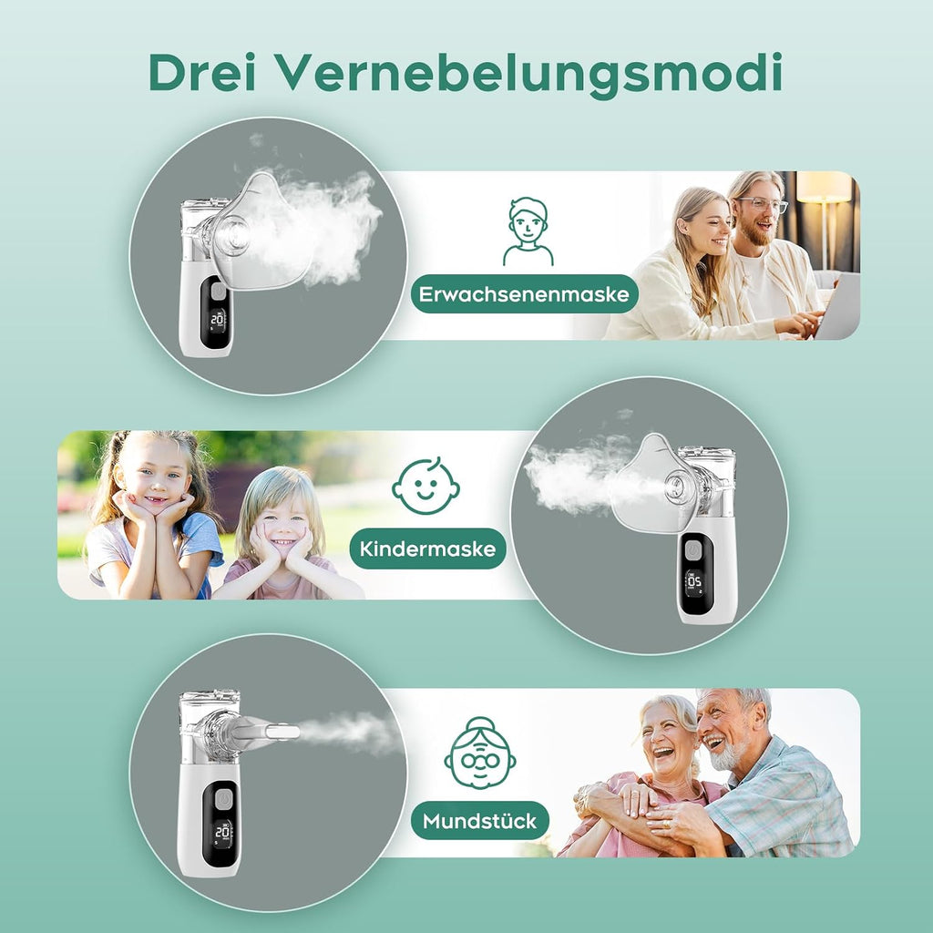 CharJenPro Leises Inhalationsgerät für Kinder & Erwachsene,Tragbarer Inhalator & Inhaliergerät mit Feiner Vernebelung,Leicht & Kompakt,Einfache Reinigung,Zubehör für die Ganze Familie,Für Zuhause & Reise