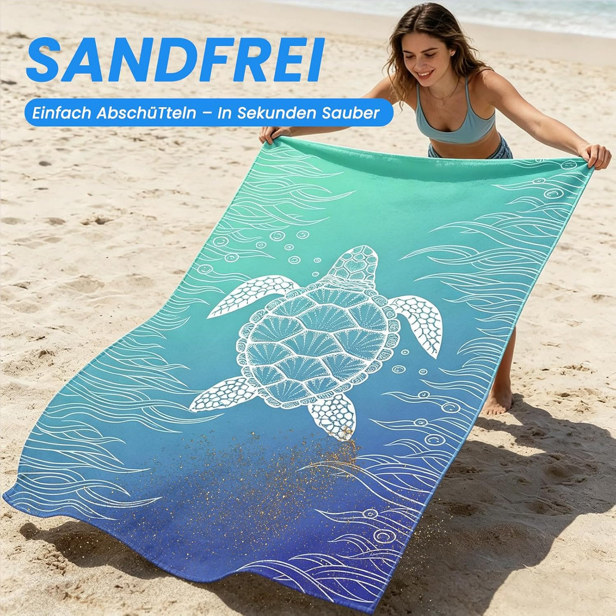 AUTOPDR  Mikrofaser Strandtuch - 180 x 100 cm Doppelseitiges Mikrofaser Handtuch | Sandfreies Leichtes Weiches Strandtuch XXL, Saugfähig & Schnelltrocknend Strandhandtuch Groß mit Tasche für Strand Schwimmen