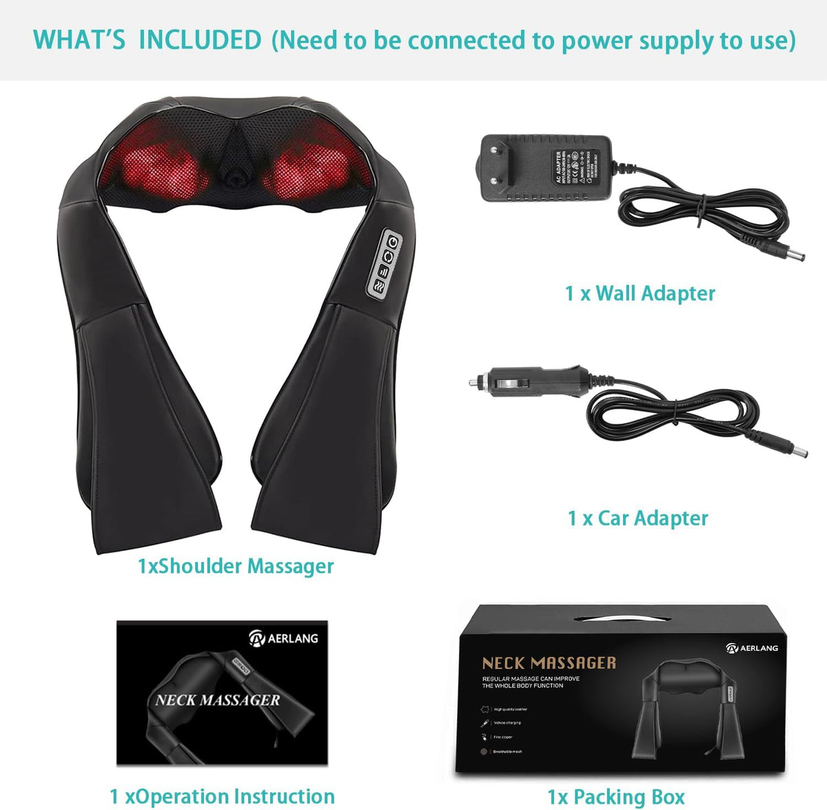 AUTOPDR  Neck Massager,Portable Shiatsu Neck and Shouder Massager,Neck Back Massager with Heat Shoulder Massager Deep Tissue Kneading for Pain Relief Gifts for Women/Men/Mom/Dad(NOT Cordless)