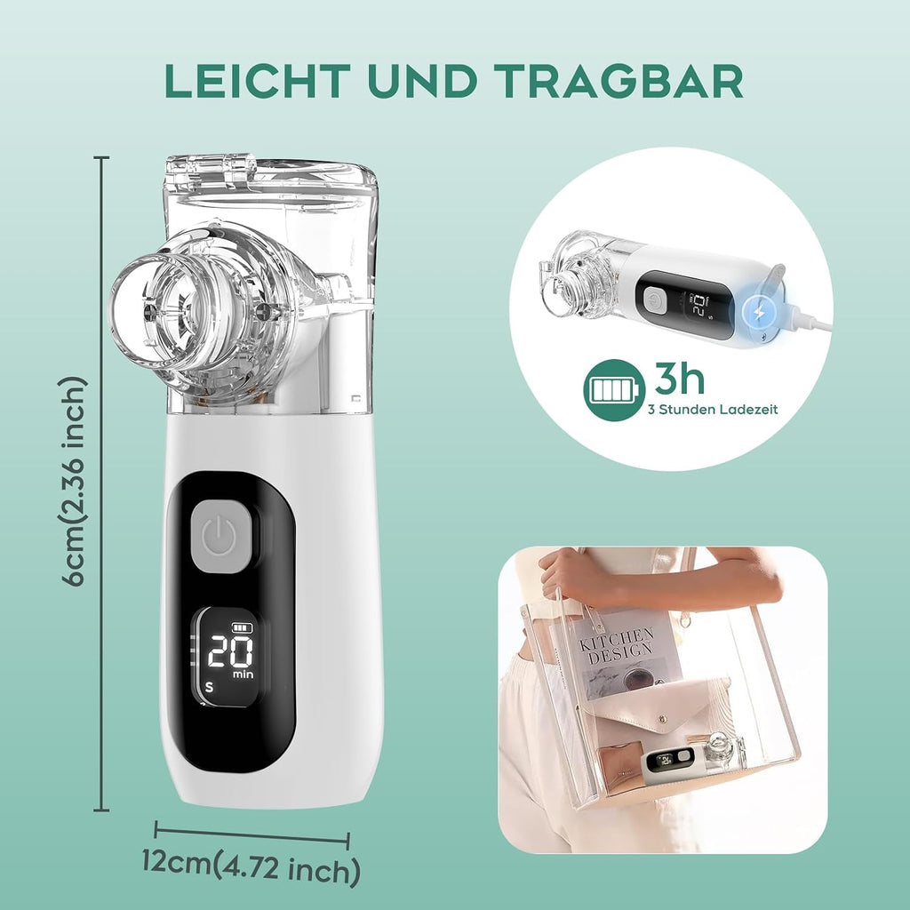 CharJenPro Leises Inhalationsgerät für Kinder & Erwachsene,Tragbarer Inhalator & Inhaliergerät mit Feiner Vernebelung,Leicht & Kompakt,Einfache Reinigung,Zubehör für die Ganze Familie,Für Zuhause & Reise