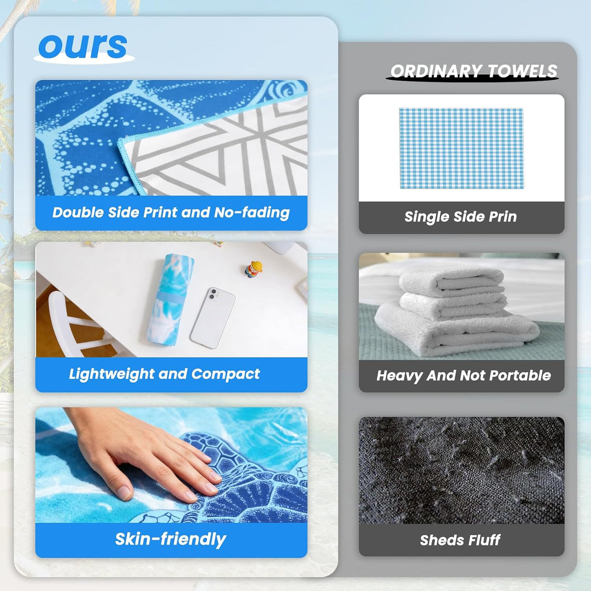 AUTOPDR  Microfibre Beach Towels for Adults - 2 Pack 180x90cm Microfibre Towel | Extra Large Double Sided Lightweight Beach Towel, Sand Free Absorbent Quick Dry Towel with Mesh Bags for Travel & Swim