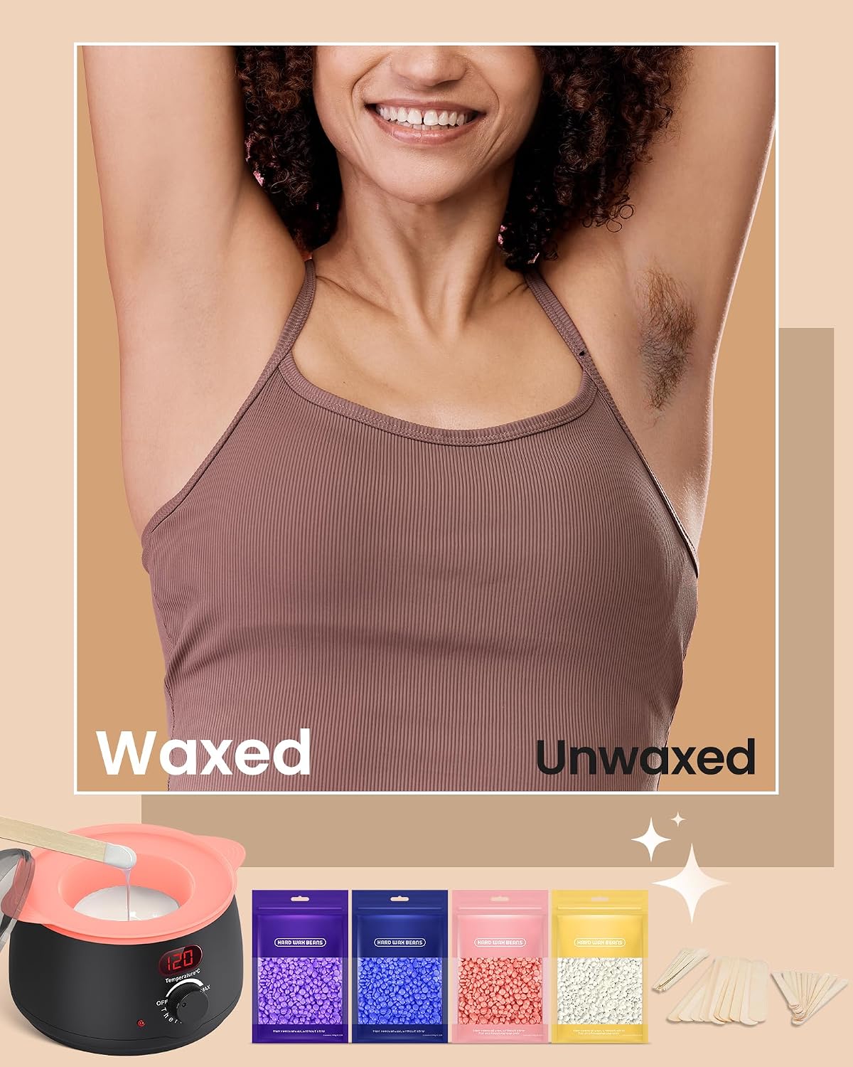 CharJenPro Set Waxing Set Wax Hair Removal Face Body: Wax Machine Wax Warmer with Silicone Bowl, 400 g Wax for Hair Removal, Warm Wax Hair Removal Set