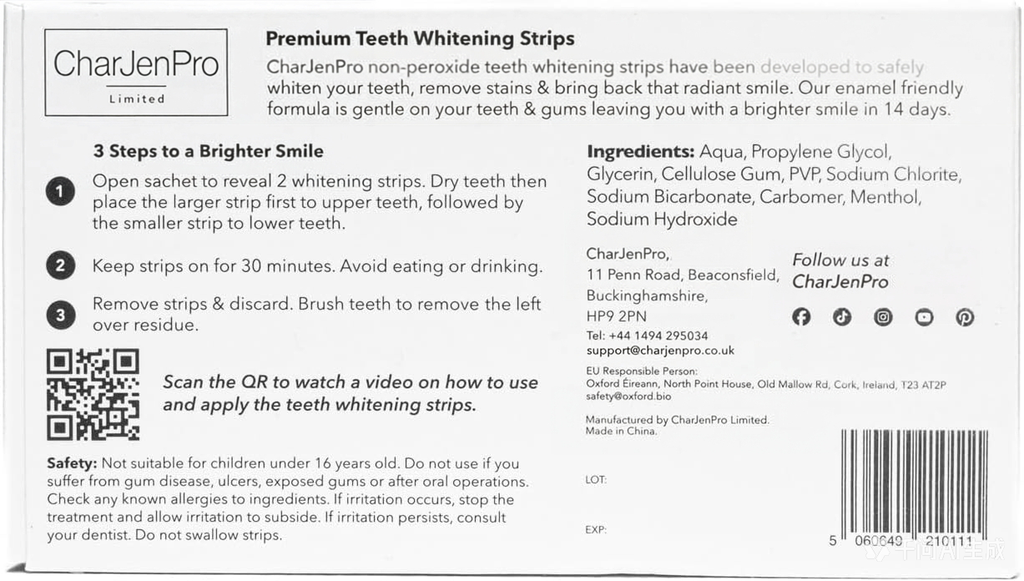 CharJenPro Teeth Whitening Strips, 28 Strips (14-Day Treatment) – Non-Peroxide Formula, Enamel-Safe, Brighten Teeth Fast, Removes Coffee, Wine, Smoke Stains, Safe for Sensitive Teeth
