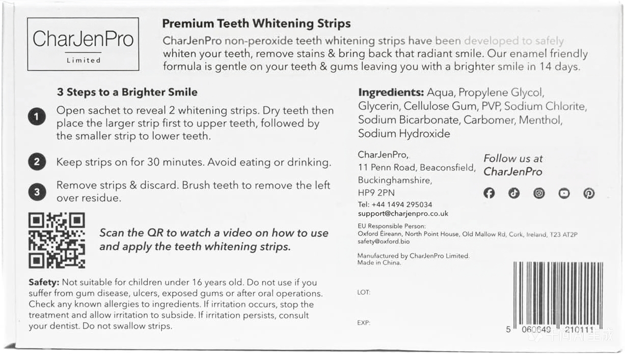 CharJenPro Teeth Whitening Strips, 28 Strips (14-Day Treatment) – Non-Peroxide Formula, Enamel-Safe, Brighten Teeth Fast, Removes Coffee, Wine, Smoke Stains, Safe for Sensitive Teeth