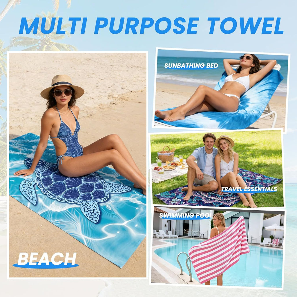 AUTOPDR  Microfibre Beach Towels for Adults - 2 Pack 180x90cm Microfibre Towel | Extra Large Double Sided Lightweight Beach Towel, Sand Free Absorbent Quick Dry Towel with Mesh Bags for Travel & Swim