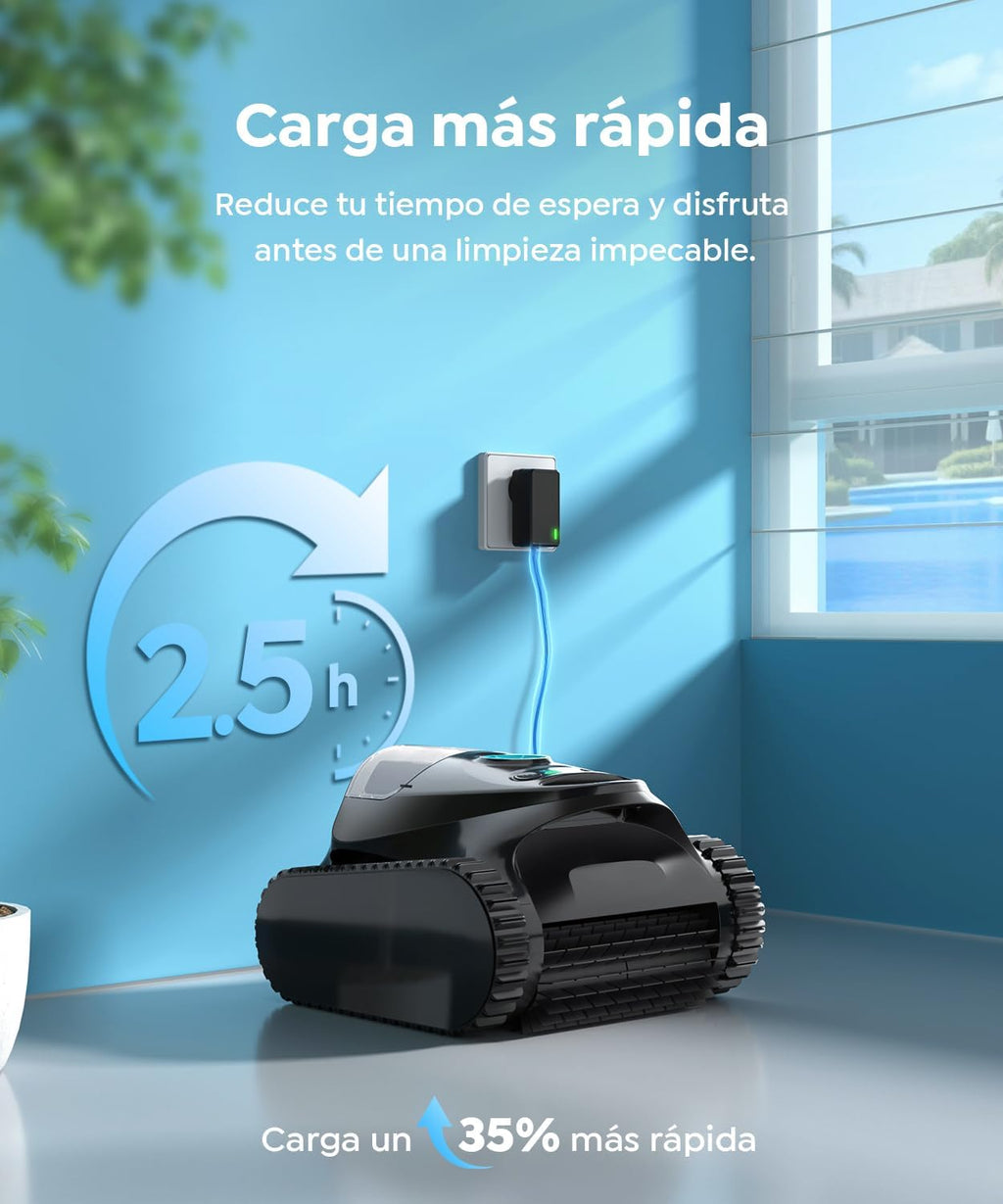 CharJenPro C1 Robot Piscina Limpiafondos y Paredes, Doble Filtro, Aspirador Piscina Bateria, 7 Modos Limpieza, 170-180 min Autonomía, Limpiador con App, Limpiafondos Piscina de hasta 150 m², Azul Abismo